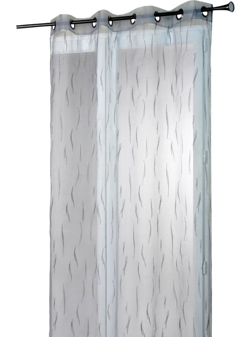 Cortina de organza cinzenta com bordado de ramos - Kiabi