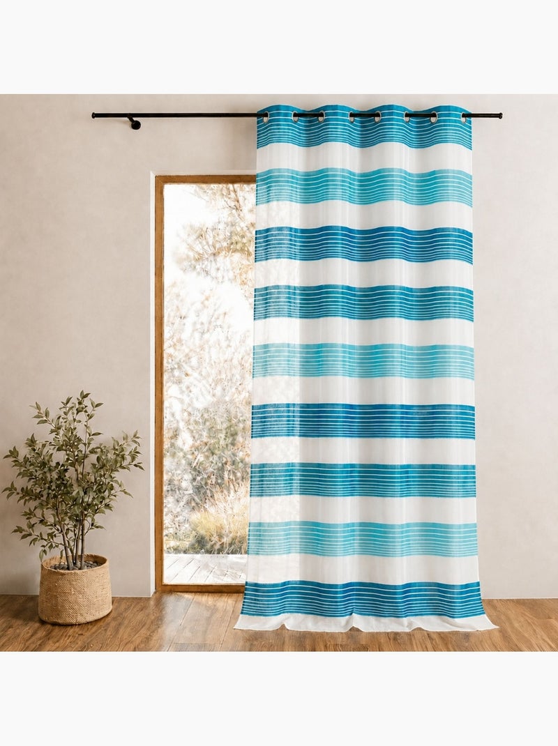 Cortina de organza com finas riscas horizontais coloridas Azul-petróleo - Kiabi