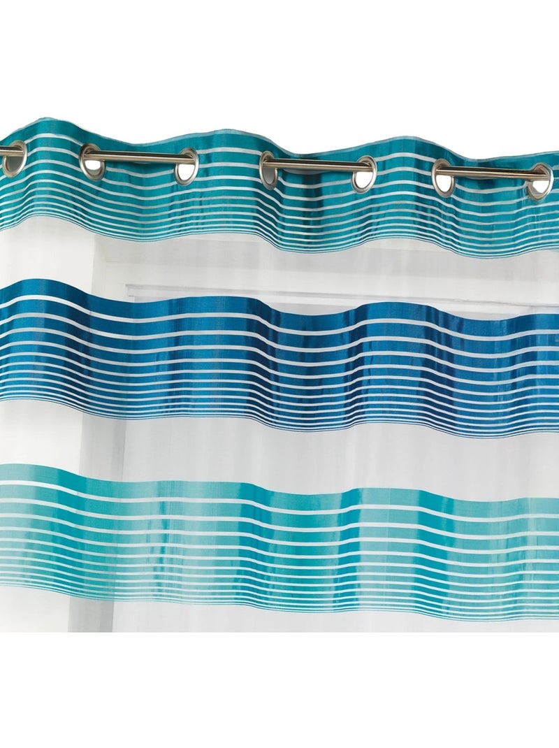 Cortina de organza com finas riscas horizontais coloridas Azul-petróleo - Kiabi