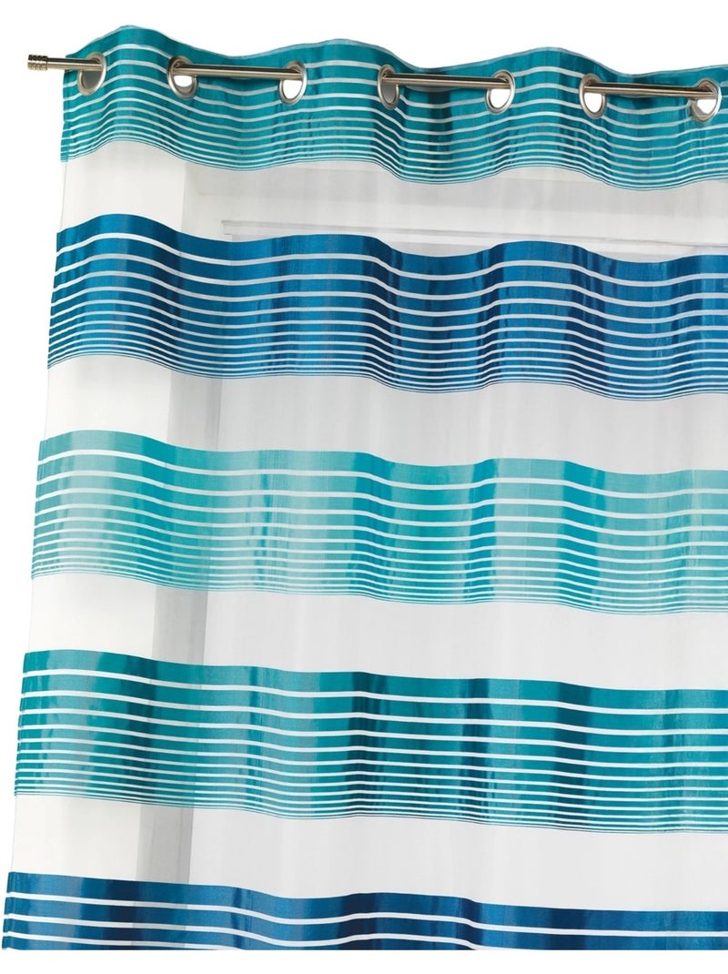 Cortina de organza com finas riscas horizontais coloridas Azul-petróleo - Kiabi
