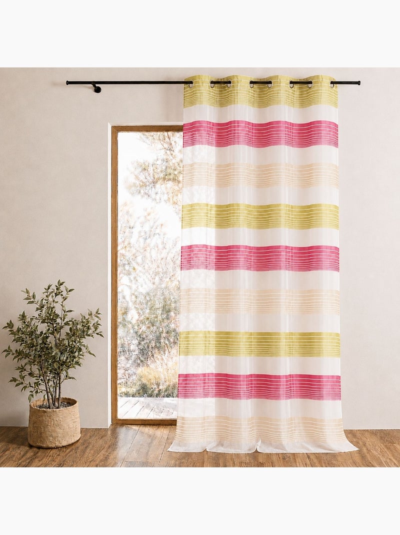 Cortina de organza com finas riscas horizontais coloridas Rosa-framboesa - Kiabi