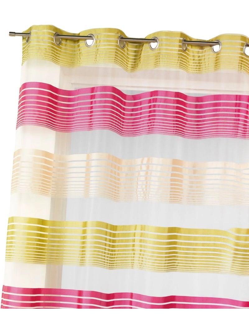 Cortina de organza com finas riscas horizontais coloridas Rosa-framboesa - Kiabi