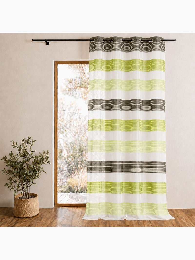 Cortina de organza com finas riscas horizontais coloridas Verde tília - Kiabi
