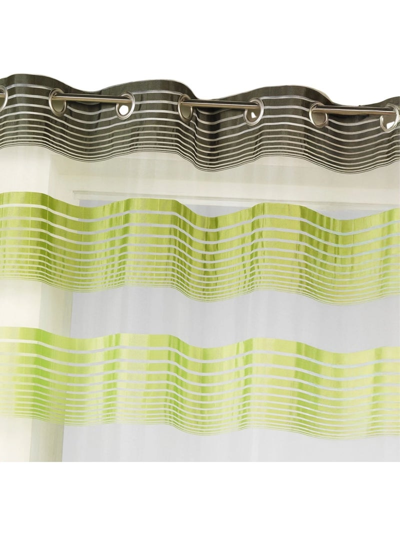 Cortina de organza com finas riscas horizontais coloridas Verde tília - Kiabi