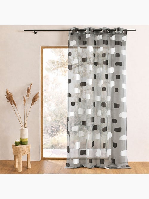Cortina de organza jacquard com padrão de tijolos - Kiabi
