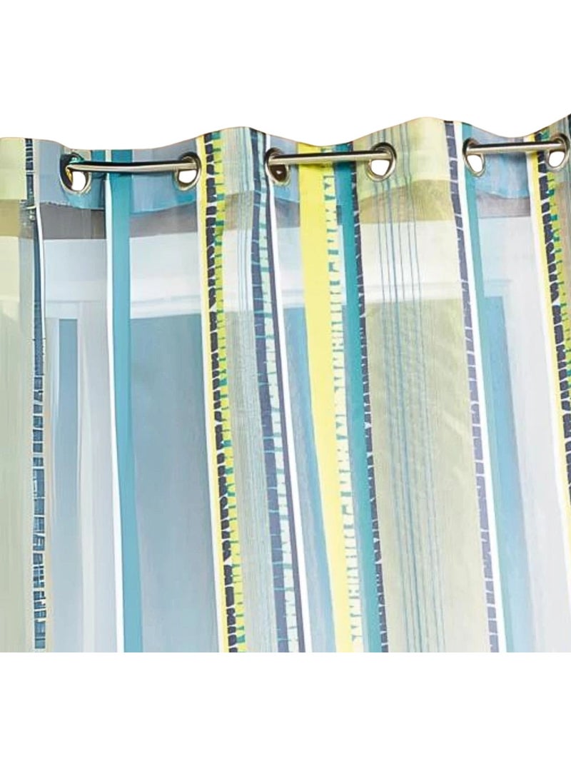 Cortina de organza jacquard com riscas verticais Azul-petróleo - Kiabi