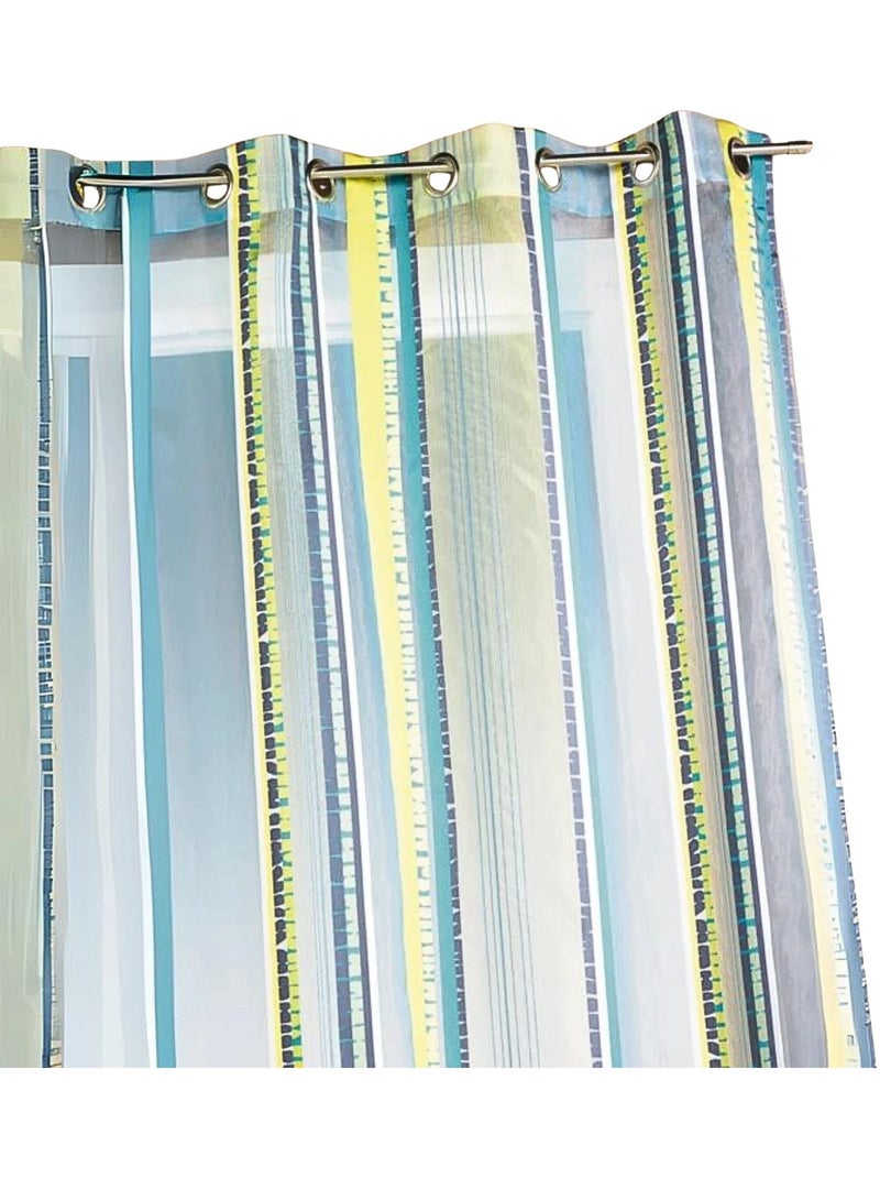 Cortina de organza jacquard com riscas verticais Azul-petróleo - Kiabi