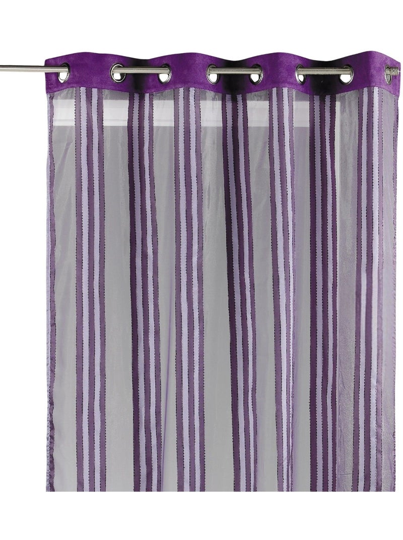 Cortina de organza transparente com riscas verticais Roxo ameixa - Kiabi