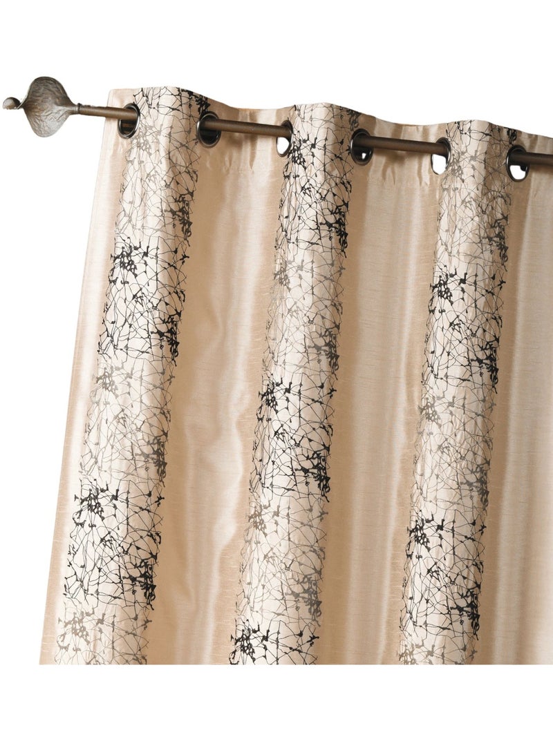 Cortina de shantung bordada com faixas de motivos étnicos Bege - Kiabi