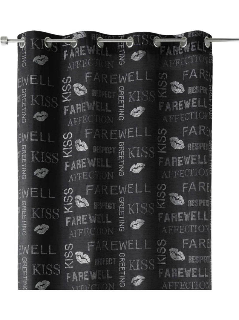 Cortina de shantung com lantejoulas e motivos estampados Preto - Kiabi