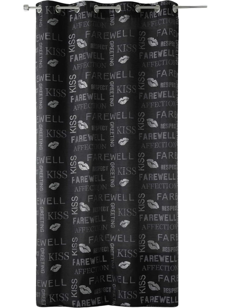Cortina de shantung com lantejoulas e motivos estampados Preto - Kiabi