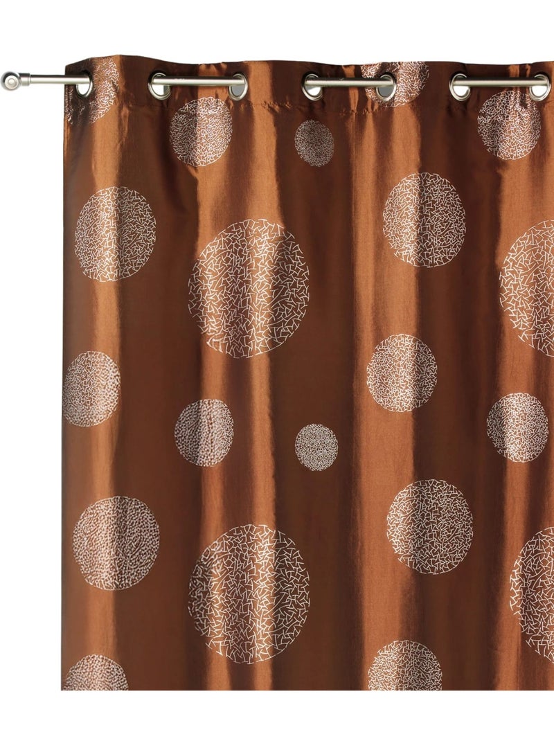 Cortina de tafetá estampado com círculos prateados Castanho-chocolate - Kiabi