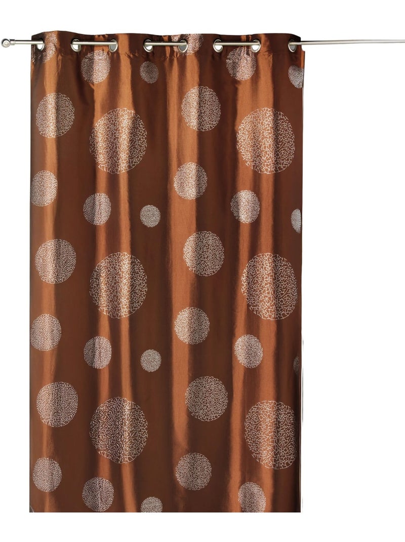 Cortina de tafetá estampado com círculos prateados Castanho-chocolate - Kiabi