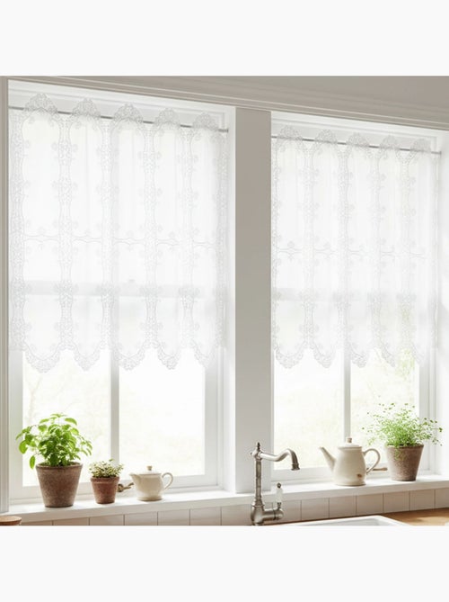 Cortina de ventilação com aberturas e macramé com motivos florais - Kiabi