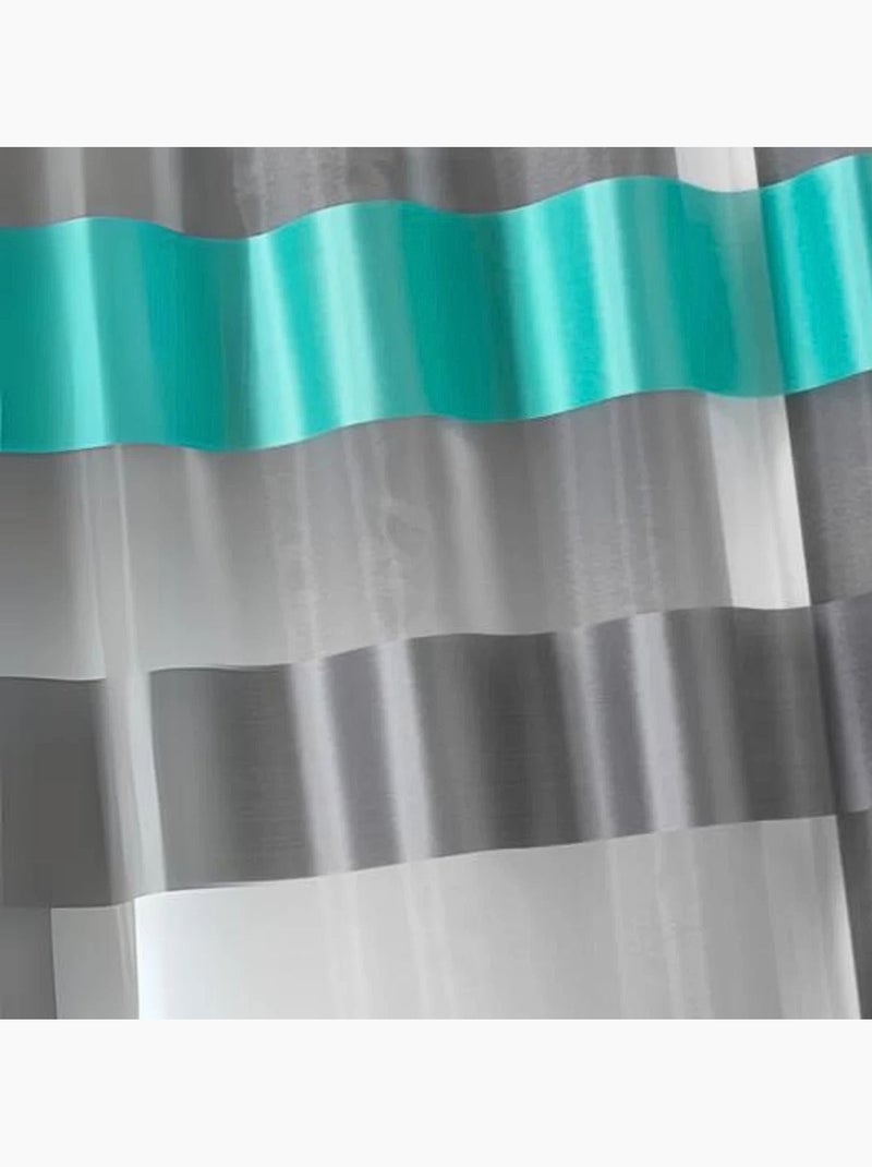 Cortina de véu com riscas horizontais largas em dois materiais Azul - Kiabi