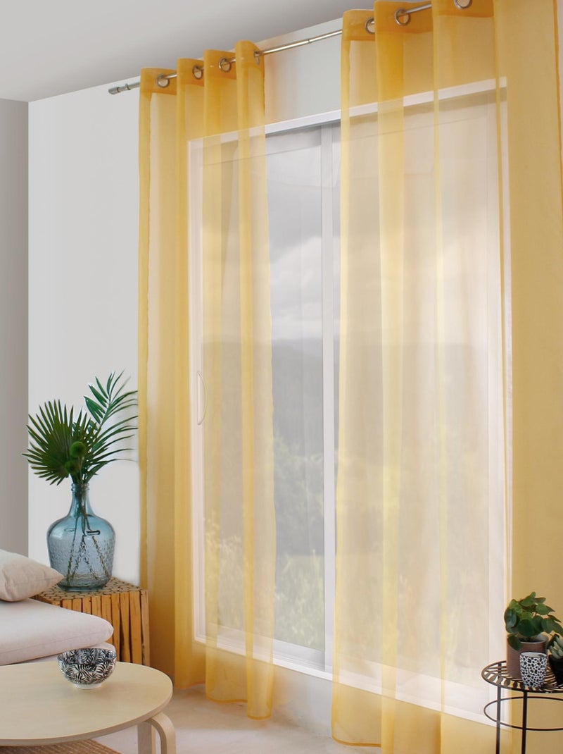 Cortina de véu lisa com ilhós Amarelo-mostarda - Kiabi
