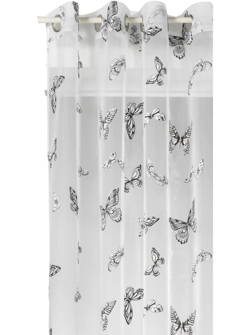 Cortina de voile com ilhós e padrão de borboletas Branco - Kiabi