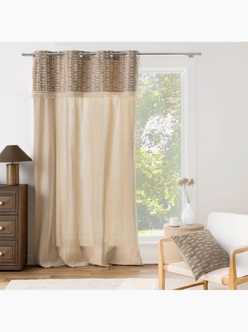 Cortina difusora com ilhós, em policotão, com padrão jacquard e franjas - Kiabi