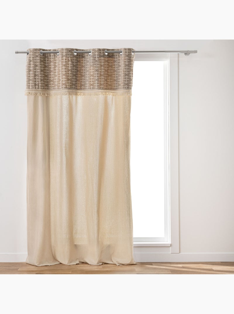 Cortina difusora com ilhós, em policotão, com padrão jacquard e franjas Madeira natural - Kiabi