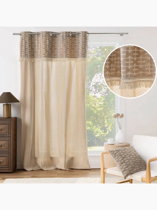 Cortina difusora com ilhós, em policotão, com padrão jacquard e franjas - Kiabi