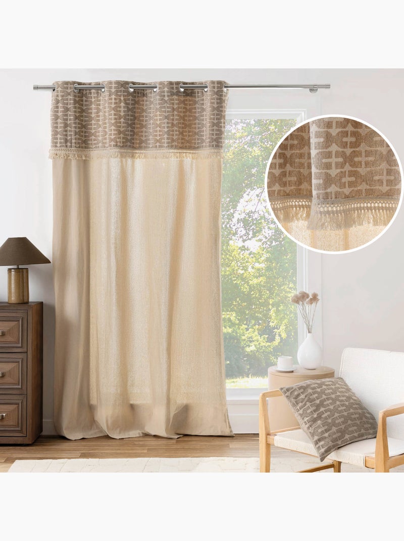 Cortina difusora com ilhós, em policotão, com padrão jacquard e franjas Madeira natural - Kiabi