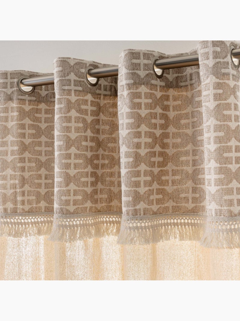 Cortina difusora com ilhós, em policotão, com padrão jacquard e franjas Madeira natural - Kiabi