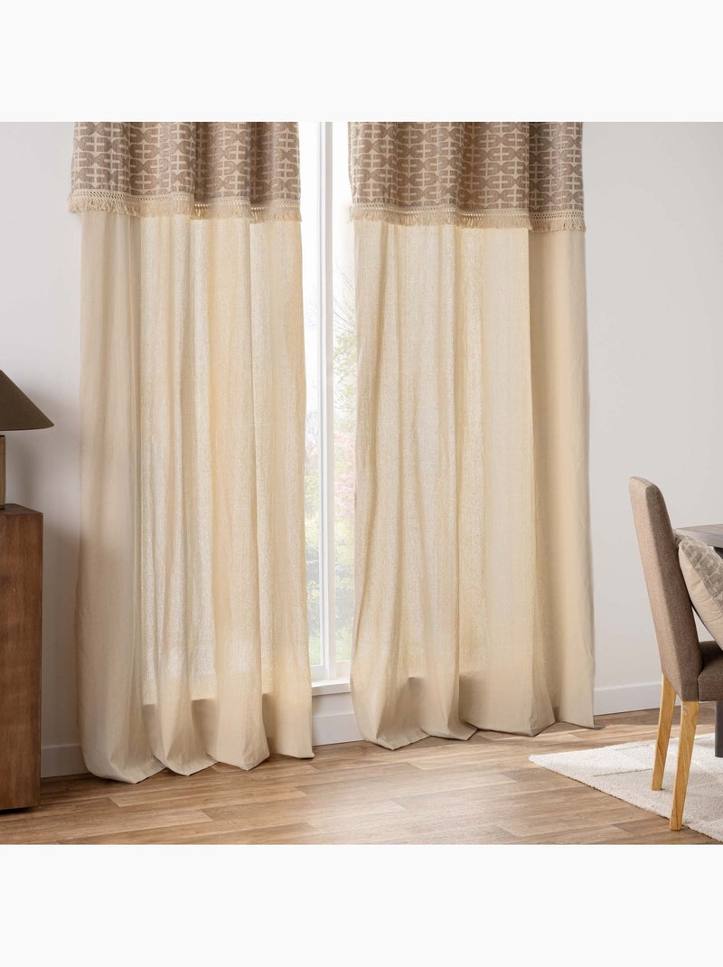 Cortina difusora com ilhós, em policotão, com padrão jacquard e franjas Madeira natural - Kiabi