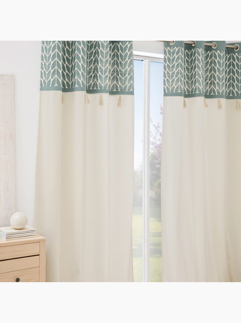 Cortina difusora com ilhós, em policotão jacquard, com pompons Verde - Kiabi