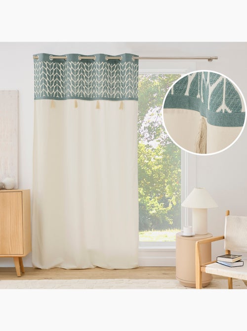 Cortina difusora com ilhós, em policotão jacquard, com pompons - Kiabi
