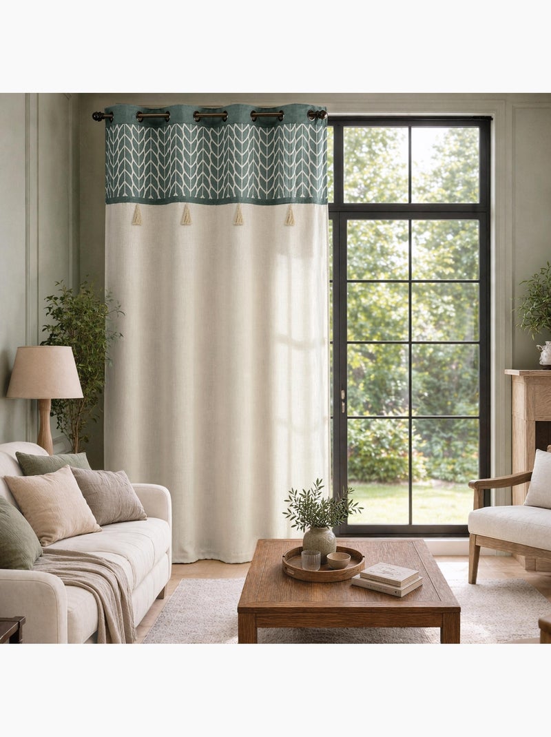 Cortina difusora com ilhós, em policotão jacquard, com pompons Verde - Kiabi
