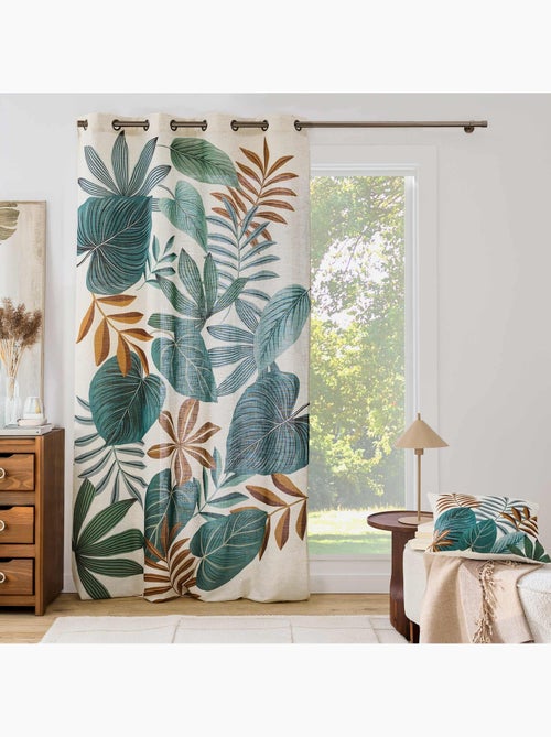 Cortina difusora com ilhós, em tecido «poly-lin» estampado com motivos tropicais - Kiabi