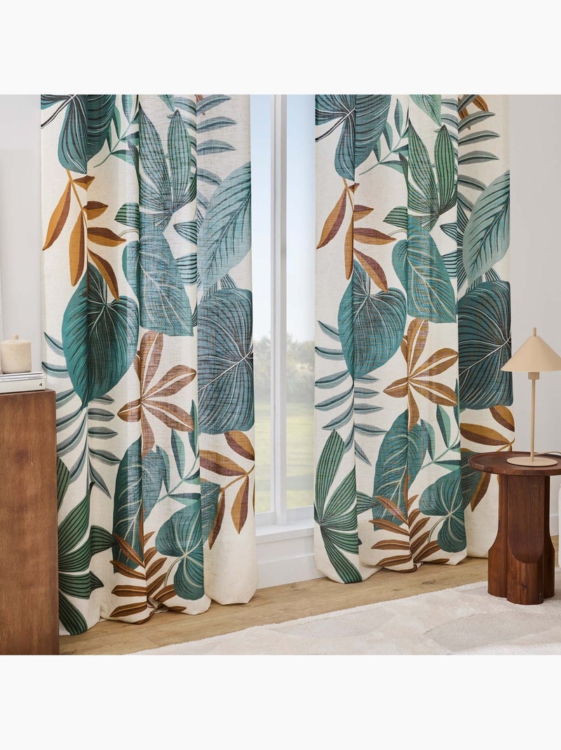 Cortina difusora com ilhós, em tecido «poly-lin» estampado com motivos tropicais Verde - Kiabi