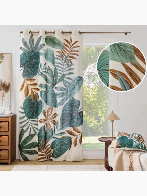 Cortina difusora com ilhós, em tecido «poly-lin» estampado com motivos tropicais - Kiabi