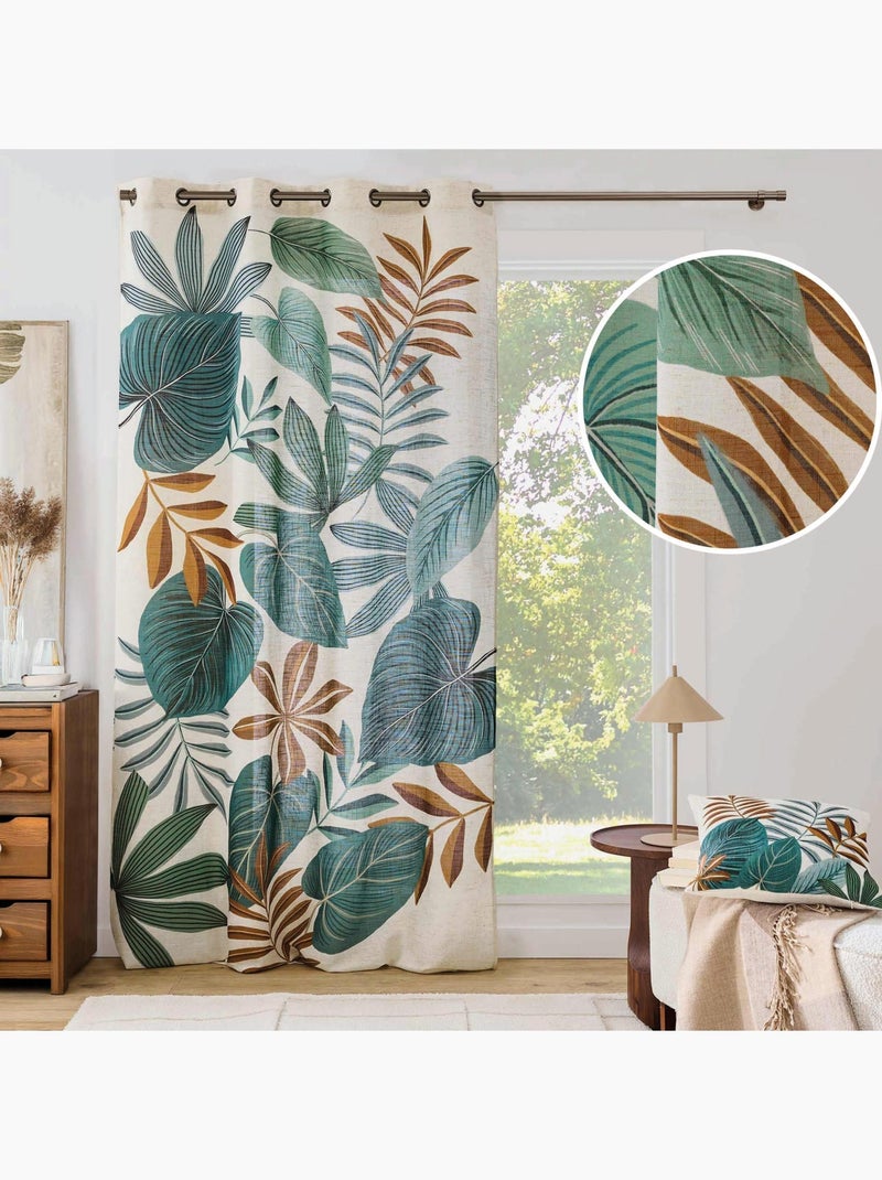 Cortina difusora com ilhós, em tecido «poly-lin» estampado com motivos tropicais Verde - Kiabi