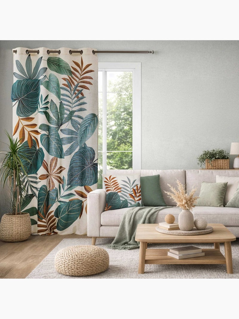 Cortina difusora com ilhós, em tecido «poly-lin» estampado com motivos tropicais Verde - Kiabi