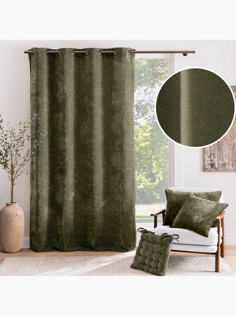 Cortina difusora com ilhós em veludo chenille Verde - Kiabi