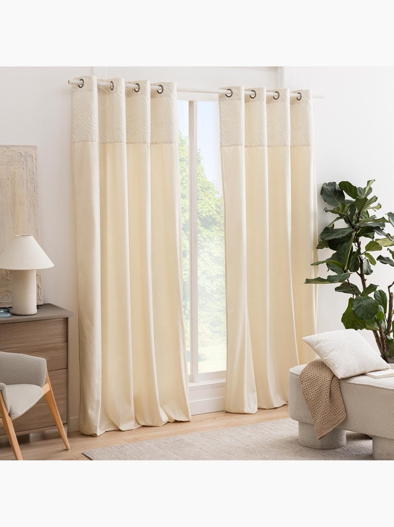 Cortina difusora de veludo com ilhós e faixa em jacquard com padrão de zebra Madeira natural - Kiabi