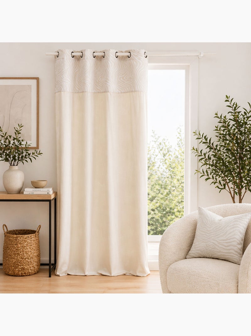 Cortina difusora de veludo com ilhós e faixa em jacquard com padrão de zebra Madeira natural - Kiabi