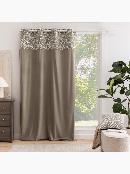 Cortina difusora de veludo com ilhós e faixa em jacquard com padrão de zebra - Kiabi