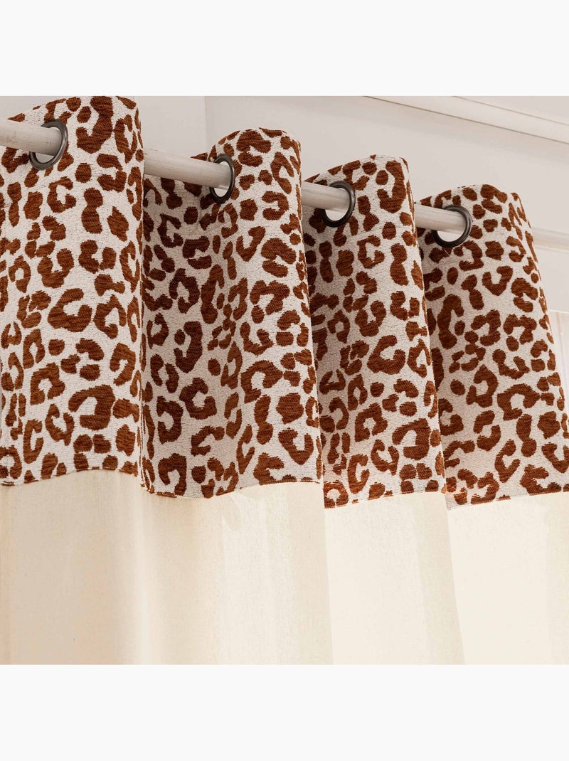 Cortina difusora em policotão com faixa jacquard em chenille com padrão de leopardo Castanho - Kiabi
