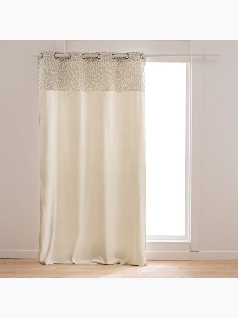 Cortina difusora em policotão com faixa jacquard em chenille com padrão de leopardo Madeira natural - Kiabi