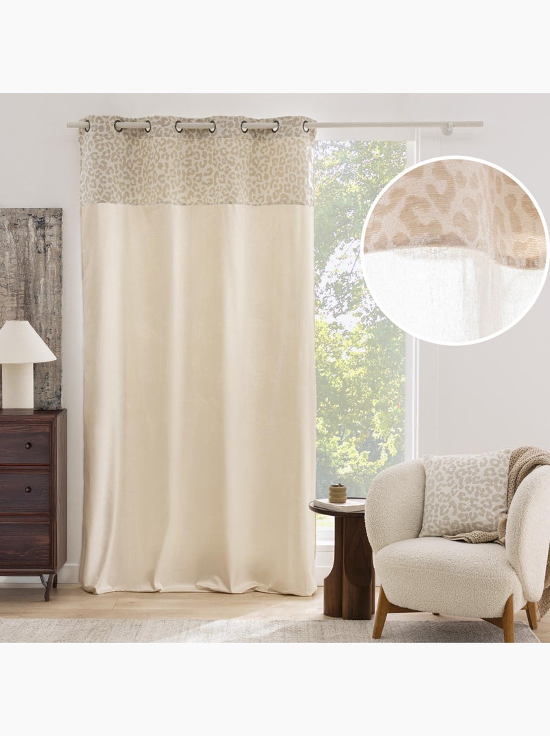 Cortina difusora em policotão com faixa jacquard em chenille com padrão de leopardo Madeira natural - Kiabi