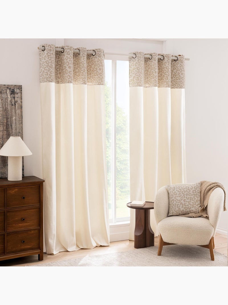 Cortina difusora em policotão com faixa jacquard em chenille com padrão de leopardo Madeira natural - Kiabi