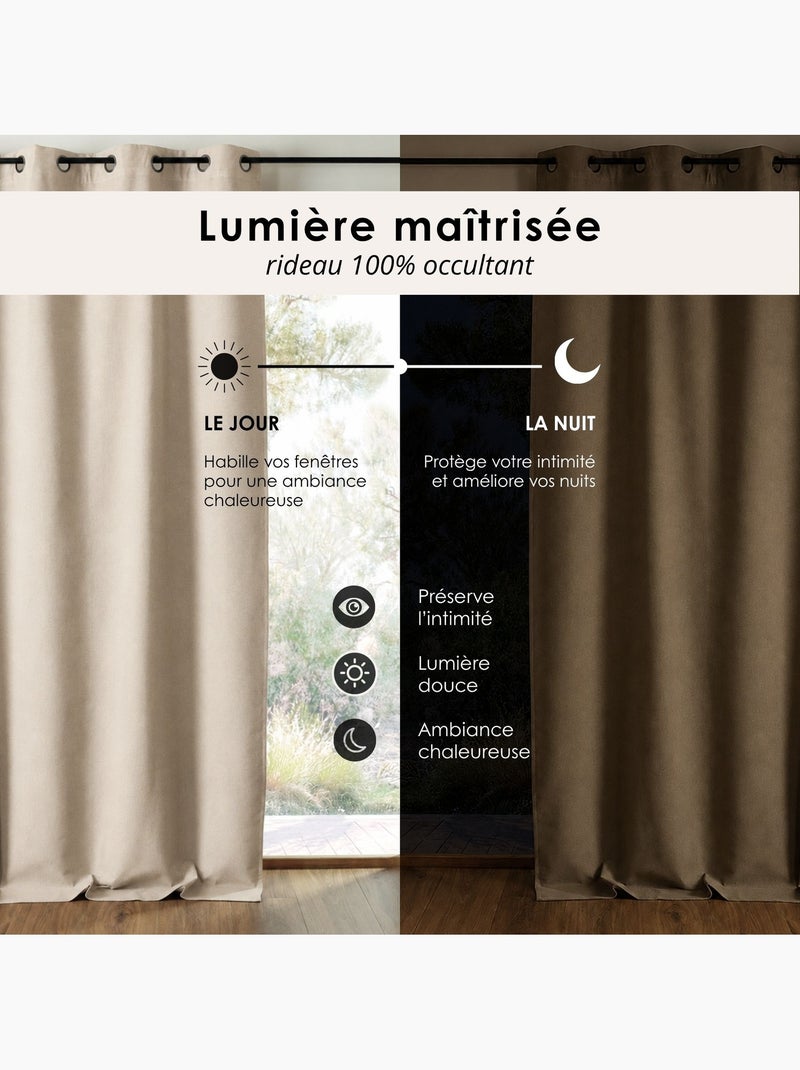 Cortina dupla face 100% blackout com franzidos midnight Madeira natural - Kiabi
