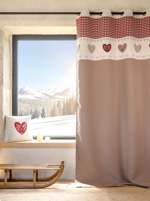 Cortina em jacquard com ilhós e motivos em coração - Kiabi
