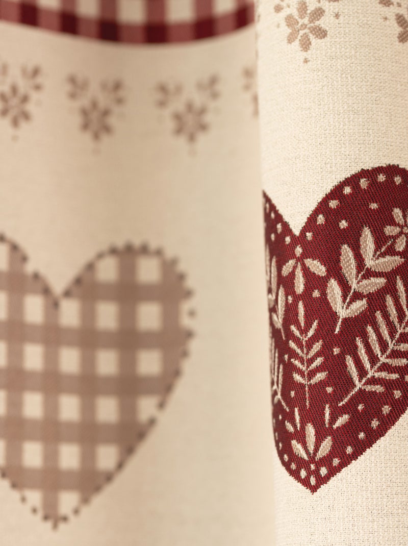 Cortina em jacquard com ilhós e motivos em coração Toupe - Kiabi