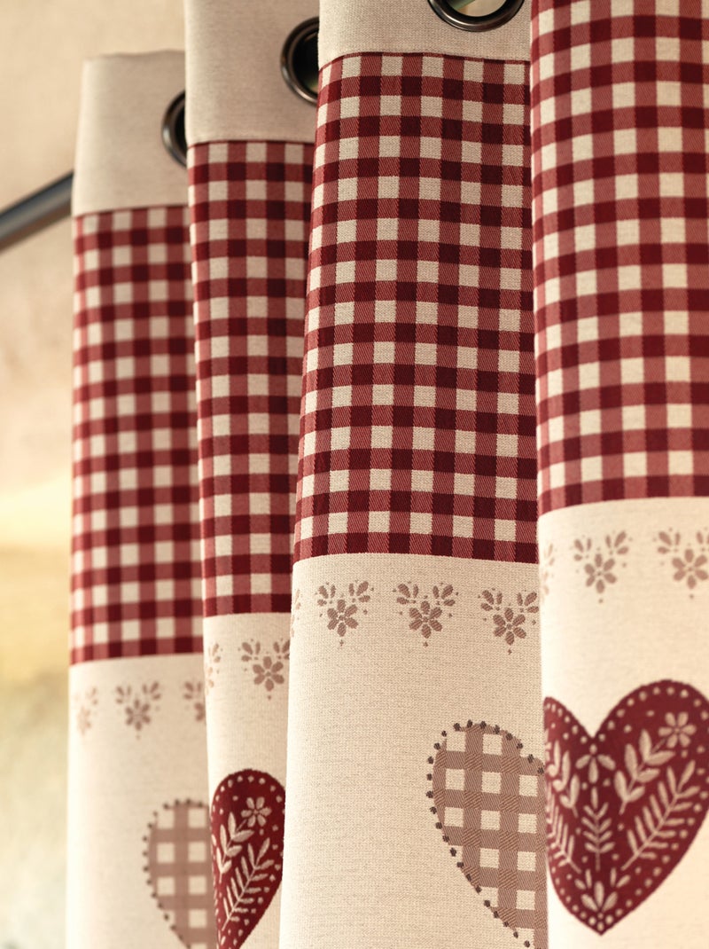 Cortina em jacquard com ilhós e motivos em coração Toupe - Kiabi