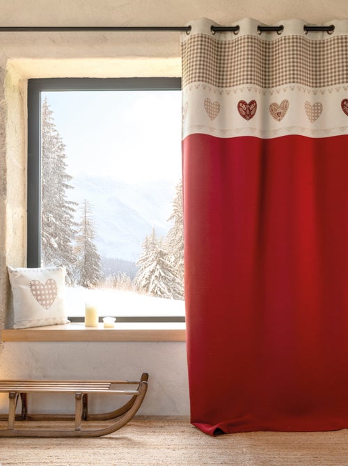 Cortina em jacquard com ilhós e motivos em coração - Kiabi