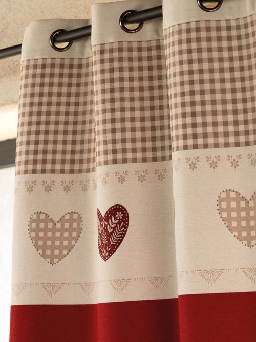 Cortina em jacquard com ilhós e motivos em coração - Kiabi
