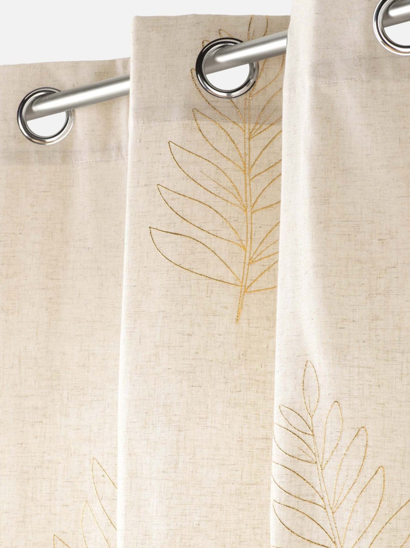 Cortina em poliéster/linho com estampados metalizados Madeira natural - Kiabi